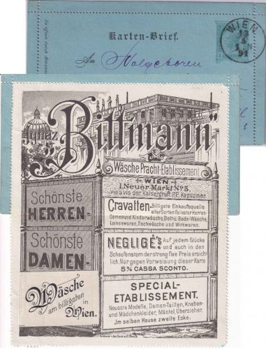 Österreich - 3 Kr. Ganzsache/Ortsbrief (innen Zudruck !!) Wien 1891
