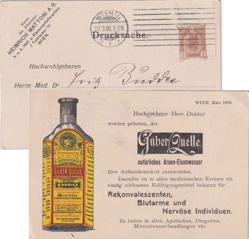 Österreich - 3 H. Privatganzsache "Guber Quelle" Drucksache Wien - Berlin 1906