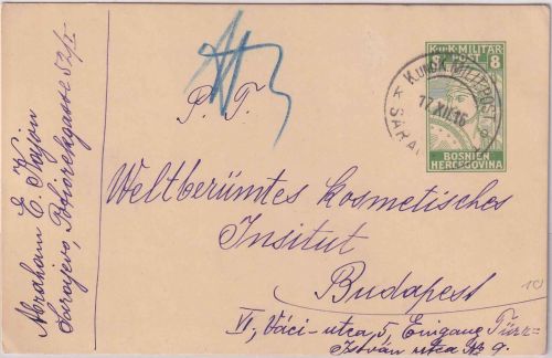 Bosnien & Herzegowina 5 H. Ant. Krieger Ganzsache KuK Militärpost Sarajevo 1918