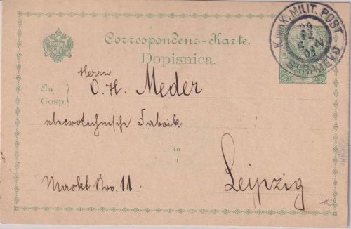 Bosnien & Herzegowina - 5 H. Adler Ganzsache KuK Militärpost Sarajevo 1901