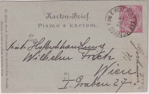 Bosnien & Herzegowina - 5 Kr. Adler GA/Kartenbrief KuK Militärpost XXII 1894