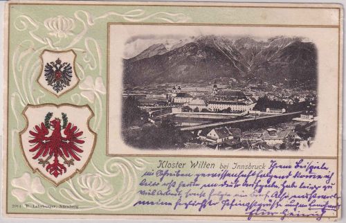 Österreich - Kloster Wilten/Innsbruck Tirol Prägepassepartout-AK gelaufen 1904