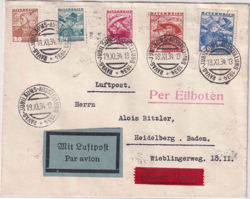Österreich - (Wien) RAVAG Jubiläumsausstellung 1934 Lupo-Eilbrief n. Heidelberg