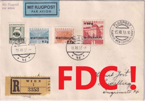 Österreich - Winterhilfe 1933 Lupo-Einschreibebrief/FDC Wien - Heidelberg 1933