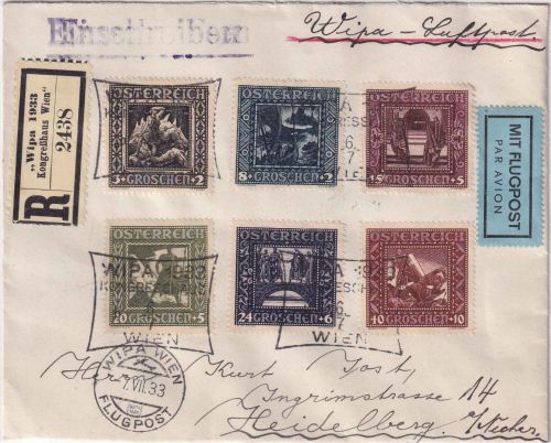 Österreich - Nibelungen/Satz Luftpost-Einschreibebrief SST Wien WIPA 1933