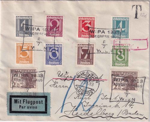 Österreich - 2x2g Flugpost u.a. Luftpostbrief SST Wien WIPA - Heidelberg 1933