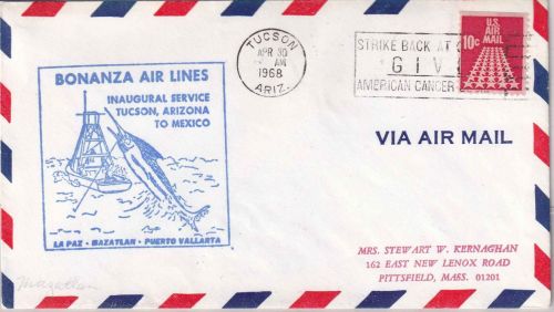 USA - Bonanza Air Lines Firstflight Tucson - Puerto Vallarta 1968 Cachet Marlin