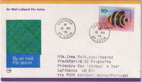 St. Lucia - 50 C. Franz. Angelfisch Luftpostbrief Castries 111979 Zuleitungspost