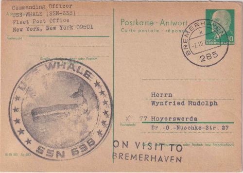DDR - USS Whale (U-Boot) Cachet 10 Pfg. Ganzsache/A-Teil Bremerhaven 1971