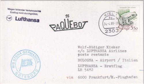 Schweden - 3,30 Kr. Laubfrosch Schiffspostkarte Göteborg/Kiel 1989 Zuleitung