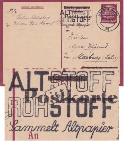 DR - 6/15 Pfg. Hindenburg/Überdruck Ganzsache Berlin - Marburg 1943 Stempel !