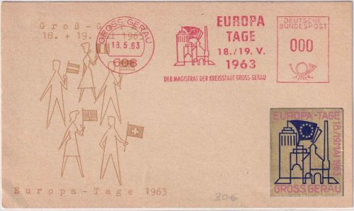 BRD - Gross-Gerau 1963 "Europa-Tage" 000 Pfg. Probeabschlag auf Schmuckkarte