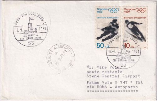 BRD - Bonn Bad Godesberg XIX. Kongress d. Europa-Union SST Luftpostbrief 1971