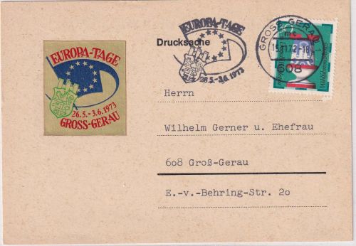 BRD - Gross-Gerau 1972 "Europa-Tage" Masch.werbestempel + Vignette Ortskarte
