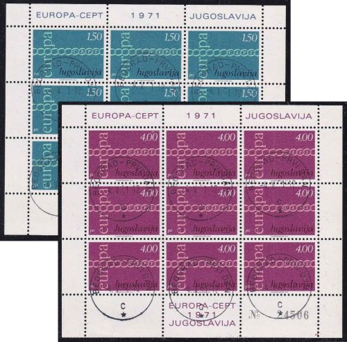 Jugoslawien - Europa/Cept 1971 1,50+4 Din. im Kleinbogen Belgrad 4.5.71/Ersttag