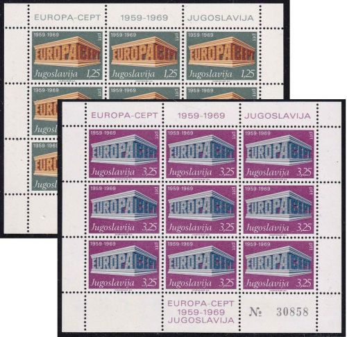 Jugoslawien - Europa/Cept 1969 1,25+3,25 Din. Typ I im Kleinbogen postfrisch