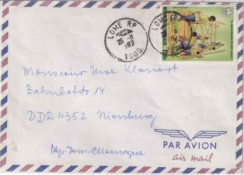 Togo - 120 Fr. 75 J. Pfadfinder (Brückenbau) Luftpostbrief Lome - Nienburg 1982