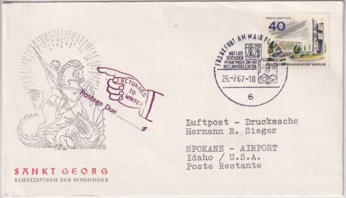 BRD - Frankfurt a/M. 1967 SST Sonderflug XII: Welt-Jamboree Luftpostbrief n. USA