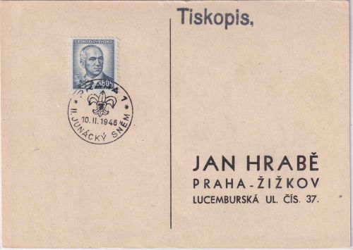 CSSR - Prag 1946 II. Junácký sněm (Pfadfinder) SST Drucksachenkarte