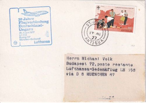Antigua - 50 C. Karib. Pfadfindertreffen Luftpostkarte/LH-Sonderflug 1977
