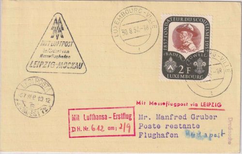 Luxemburg - 2 F. 50 J. Pfadfinder Luftpostkarte/Zuleitungspost 1957