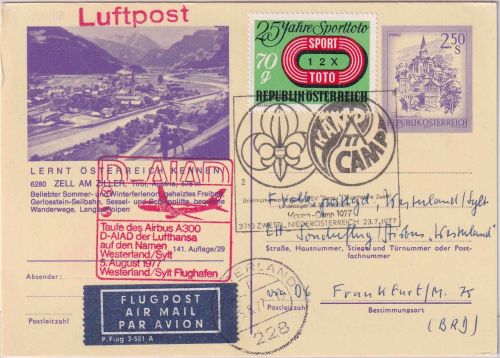 Österreich - 2,50 S. Bildganzsache/Luftpost SST Zwettl Pfadfinder-Camp 1977