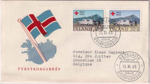 Island - 100 Jahre Int. Rotes kreuz Schmuck-FDC ESST Reykjavik 1963