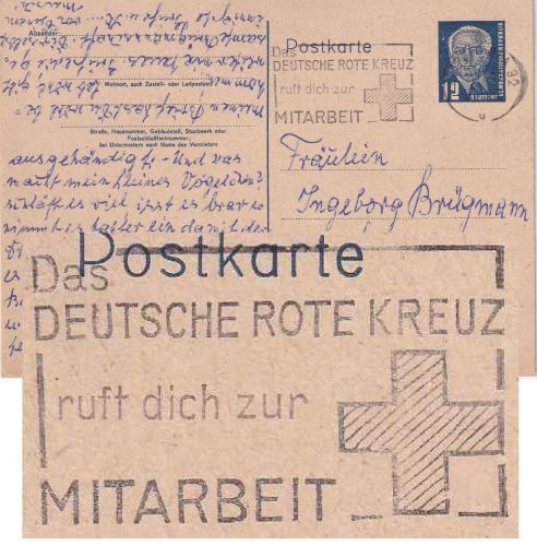 DDR - Leipzig 1953 Rotes kreuz Masch.werbestempel 12 Pfg. Ganzsache n. Bamberg