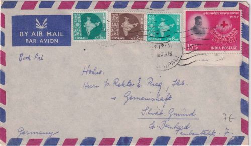 Indien - 15 NP 19. Int. Konferenz Rotes Kreuz Luftpost-Drucksache Kutela 1961