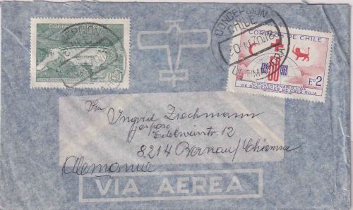 Chile - 2 E. 50 J. Rotes Kreuz Liga u.a. Luftpostbrief Concepcion - Bernau 1970