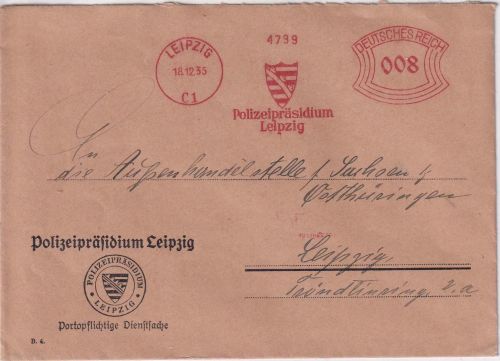 DR - Leipzig 1935 8 Pfg. AFS "Polizeipräsidium" Ortsbrief