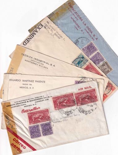 Mexico - 1942/44 2 Luftpostbriefe/3 Normalbriefe n. USA/ENGLAND - Zensur !