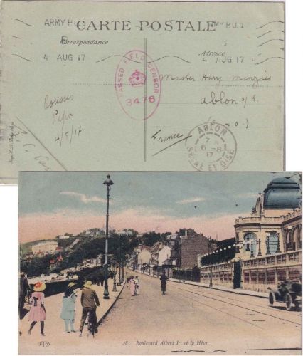England/Frankreich - Le Havre Ansichtskarte/Feldpost APO No.1 nach Ablon 1917