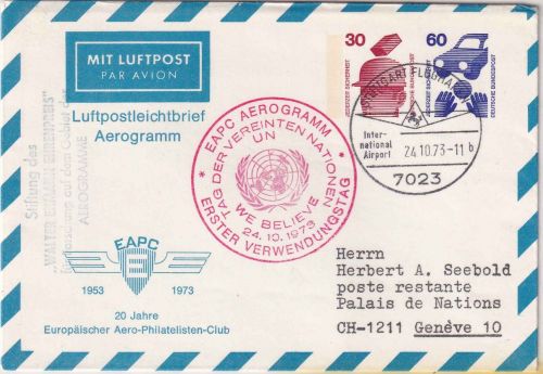 BRD - 30+60 Pfg. UV Privatganzsache/Aerogramm EAPC Stuttgart-Flughafen 1973
