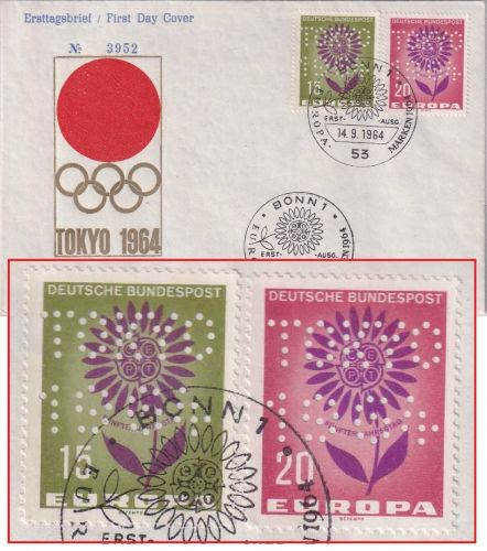 BRD - 15+20 Pfg. Europa Perfin "Tokio 1964" Schmuck-FDC ESST Bonn 14.9.1964