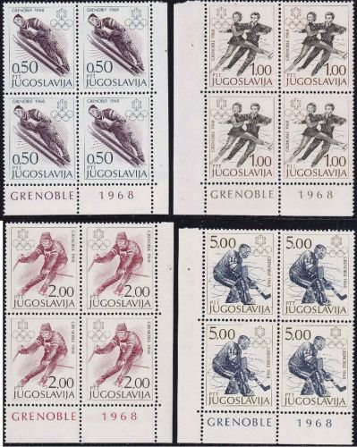 Jugoslawien - Olympiade Grenoble 1968 Satz/4er-Block/Bogenecke postfrisch