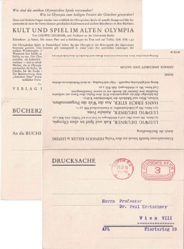 DR - Leipzig 1936 3 Pfg. PFS Drucksachenkarte (Olympia) n. ÖSTERREICH