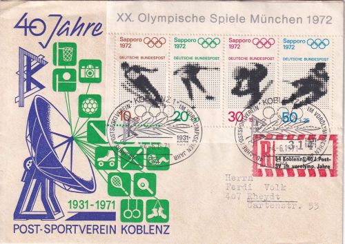 BRD - Koblenz 1971 40 J. Post-Sportverein Schmuckkuvert/Einschreibebrief