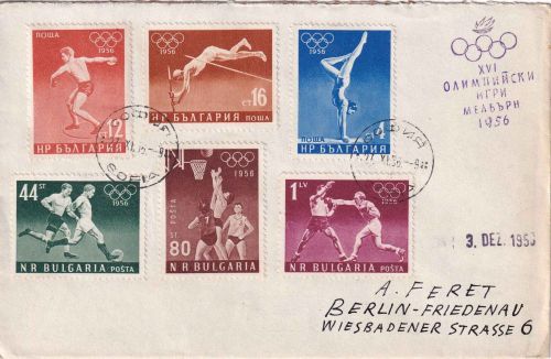 Bulgarien - Olympiade 1956 Melbourne Satzbrief Sofia - Berlin 1956