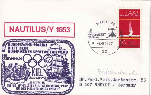 BRD - Kiel 1972 Großseglertreffen SST + Cachet Bundesmarine Nautilus/Y 1653