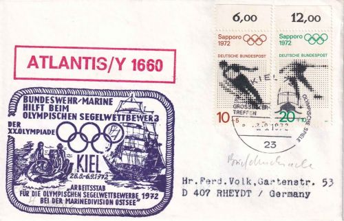 BRD - Kiel 1972 Großseglertreffen SST + Cachet Bundesmarine Atlantis/Y 1660