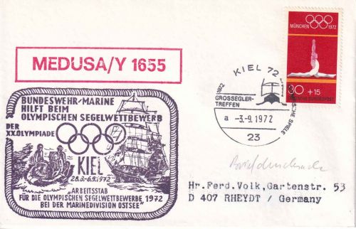 BRD - Kiel 1972 Großseglertreffen SST + Cachet Bundesmarine Medusa/Y 1655