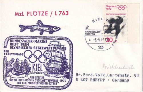BRD - Kiel 1972 Großseglertreffen SST + Cachet Bundesmarine MzL Plötze/L 763