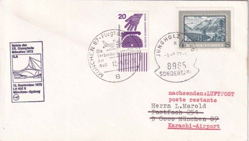 Österreich/BRD - Jungholz 1972 Zuleitungspost Luftpostbrief n. PAKISTAN !