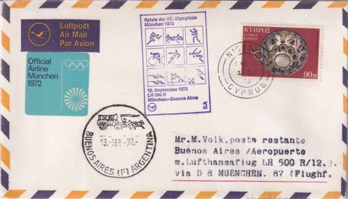 Zypern - Olympia LH-Sonderflug 1972 Zuleitungspost München/Buenos Aires