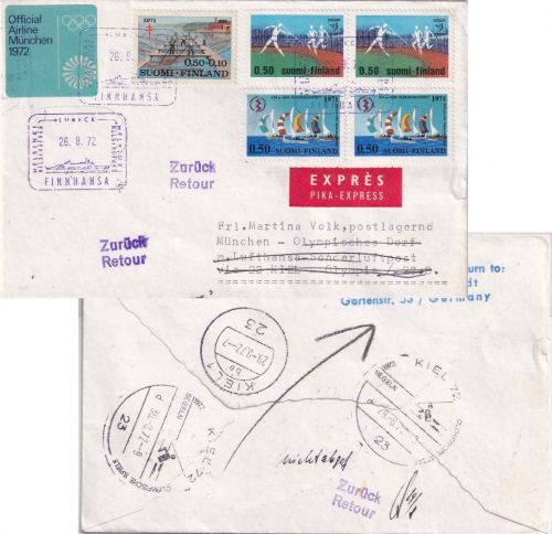 Finnland - Olympia LH-Sonderflug 1972 Zuleitungspost Kiel/München