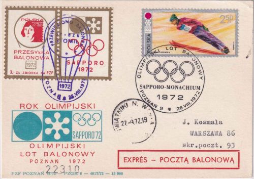 Polen - Olympiade 1972 Sonder-Ballonpost Schmuckkuvert SST Poznan