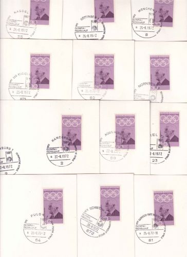 BRD - Olympiade 1972 Olympia Fackellauf 12 versch. Sonderstempel a. Karten
