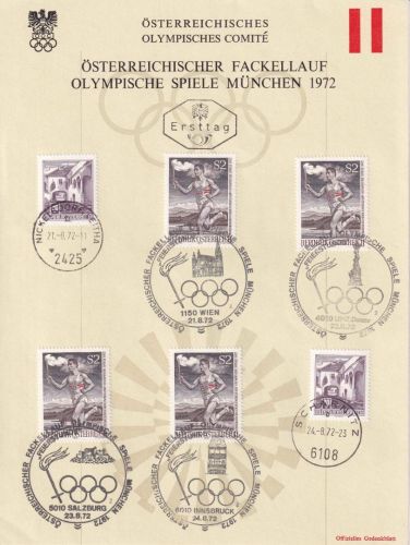 Österreich - Olympiade 1972 ÖsterreichischerFackellauf Offiz. Gedenkblatt