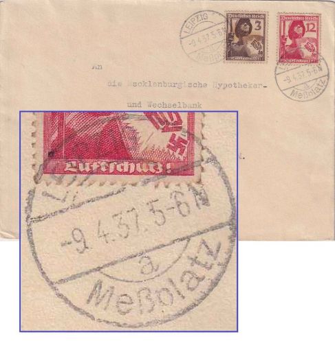 DR - Leipzig-Meßplatz 9.4.37 teilaptierter Tagesstempel Brief n. Schwerin